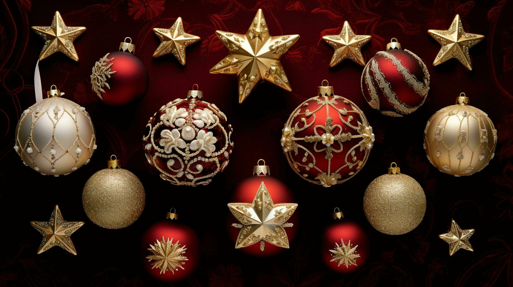 Christmas decoration on a red background, AI generated photo