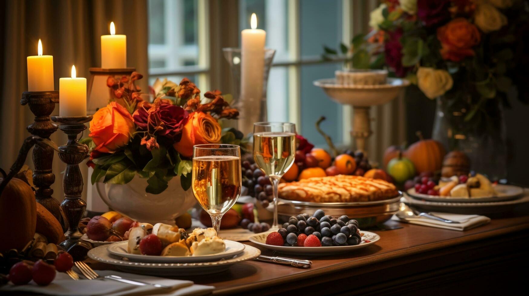 Christmas table setting, AI generated photo