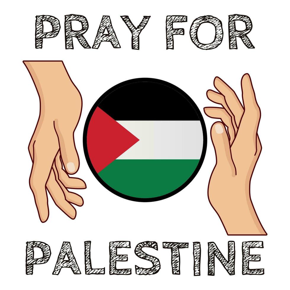 vector praying for palestine. hand and round palestinian flag