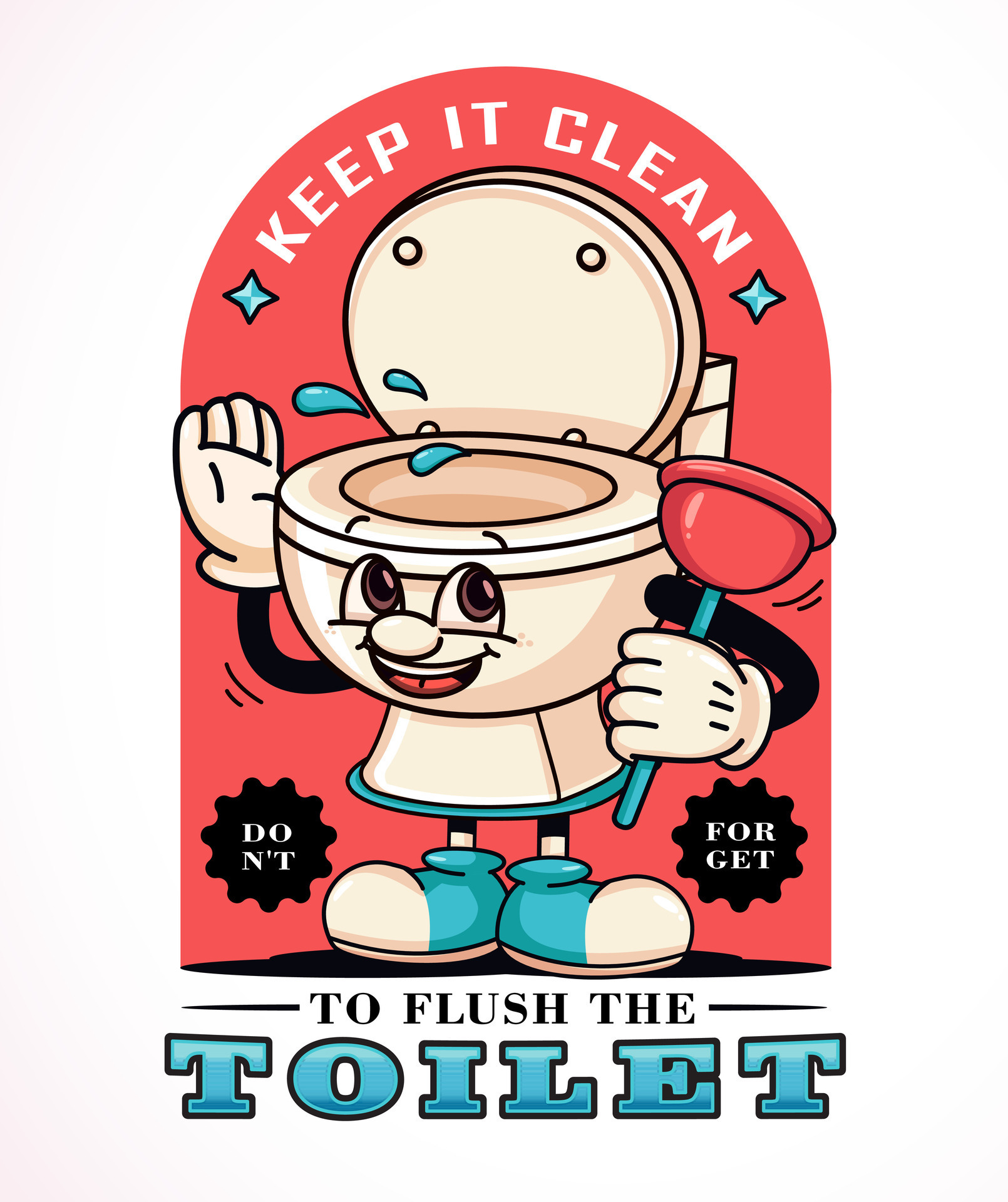 Flush the toilet, a cartoon of a toilet mascot holding a toilet straw. Suitable for logos