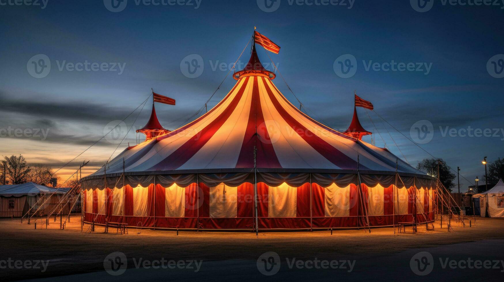 Circus tent, carnival tent at the amusement park. Generative Ai photo