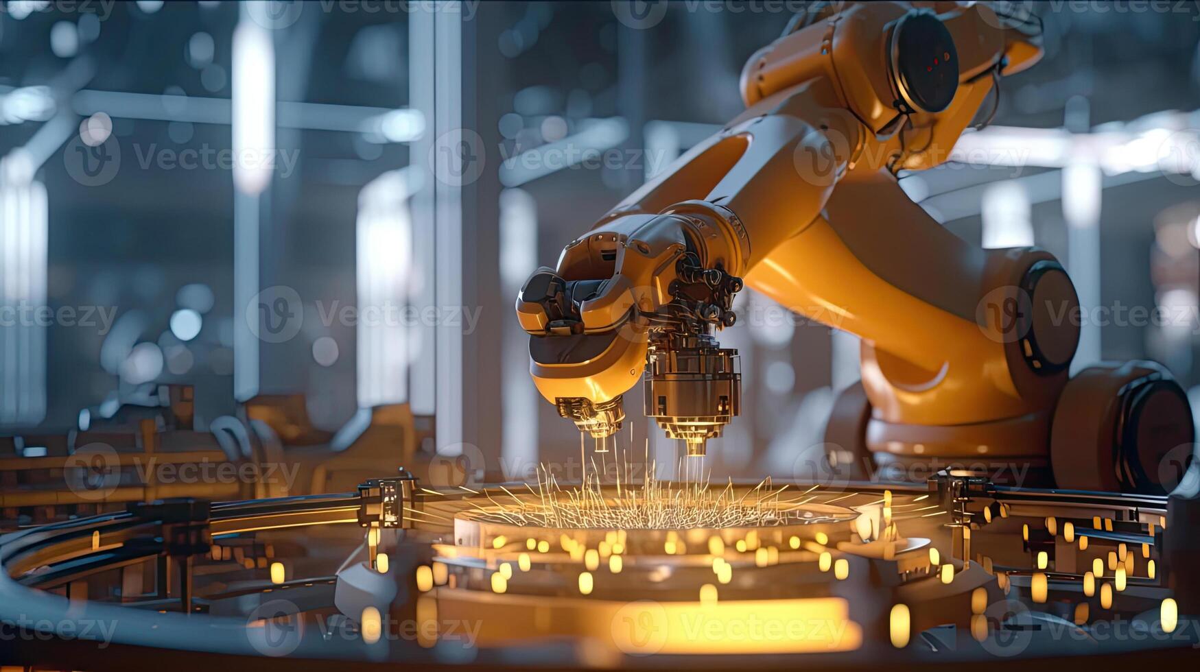 Automatic system of Industrial robot works automatically in smart