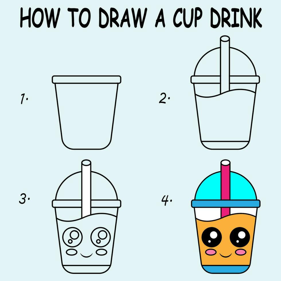 Step by step to draw a cup drink. Drawing tutorial a cup drink. Drawing lesson for children vector
