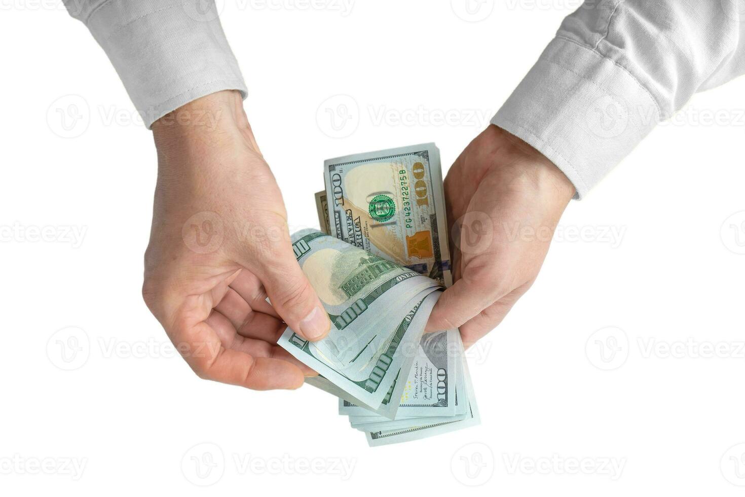 Man counting money, USD cash. Allocation of money, economy concept, falling or rising dollar photo