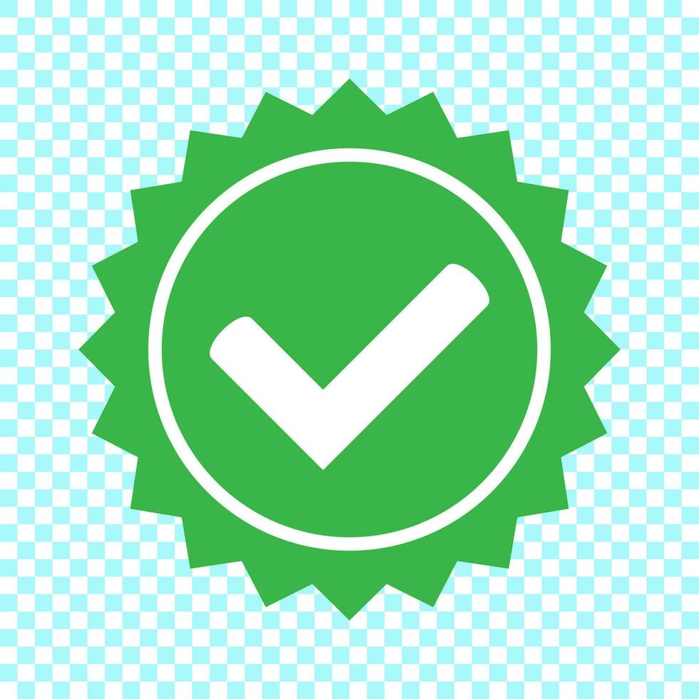 Approved icon. Profile Verification. Accept badge. Green tick symbol, icon, sign in green color. Done. Confirmed account icon.  Green check mark. Stock vector illustration.