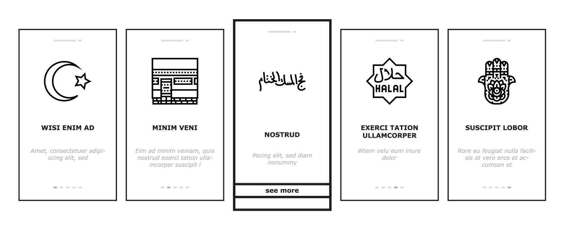 ramadan islam muslim eid arabian onboarding icons set vector