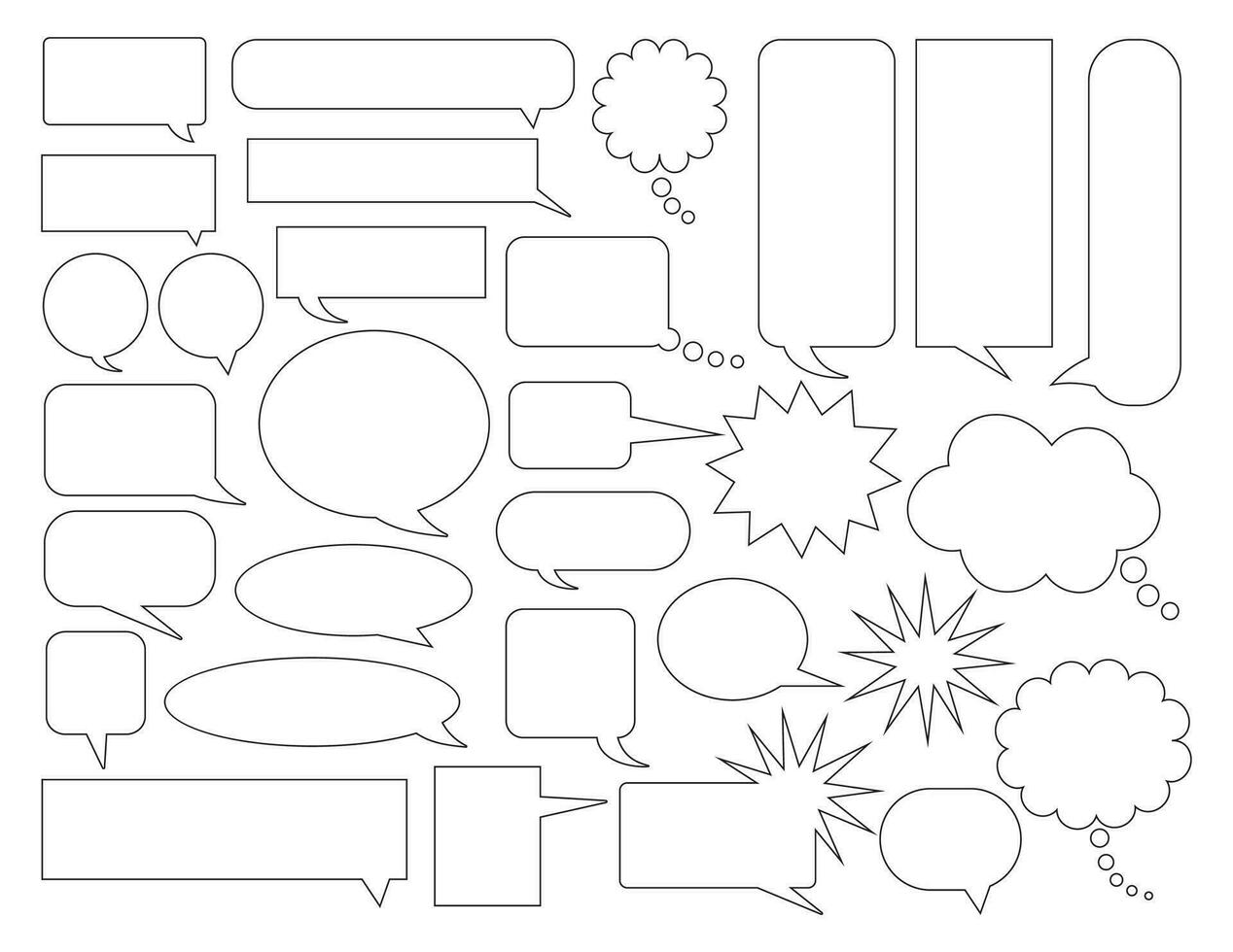 Comic Speech Bubbles, White with Black Outlines, Set of Comic Book Expression Boxes, Talking, Yelling, Thinking, Text Boxes vector
