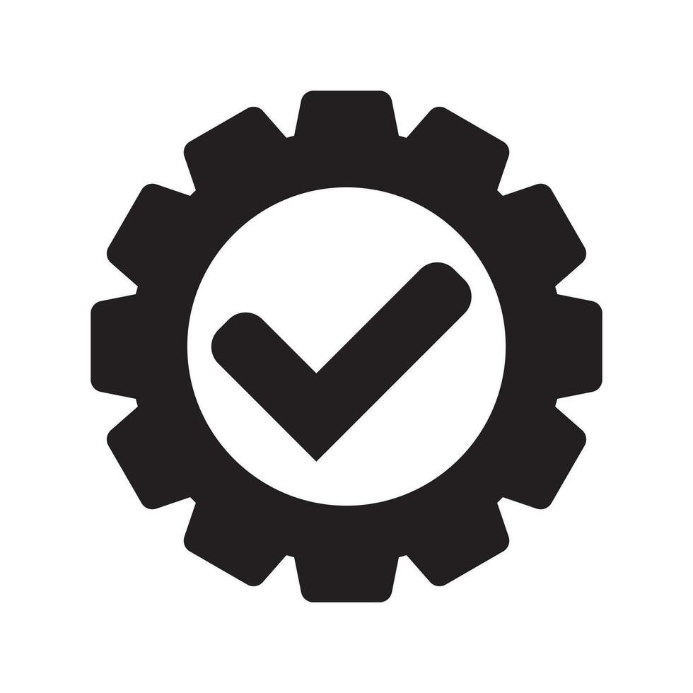 Check mark in gear icon, cog  with check icon. vector