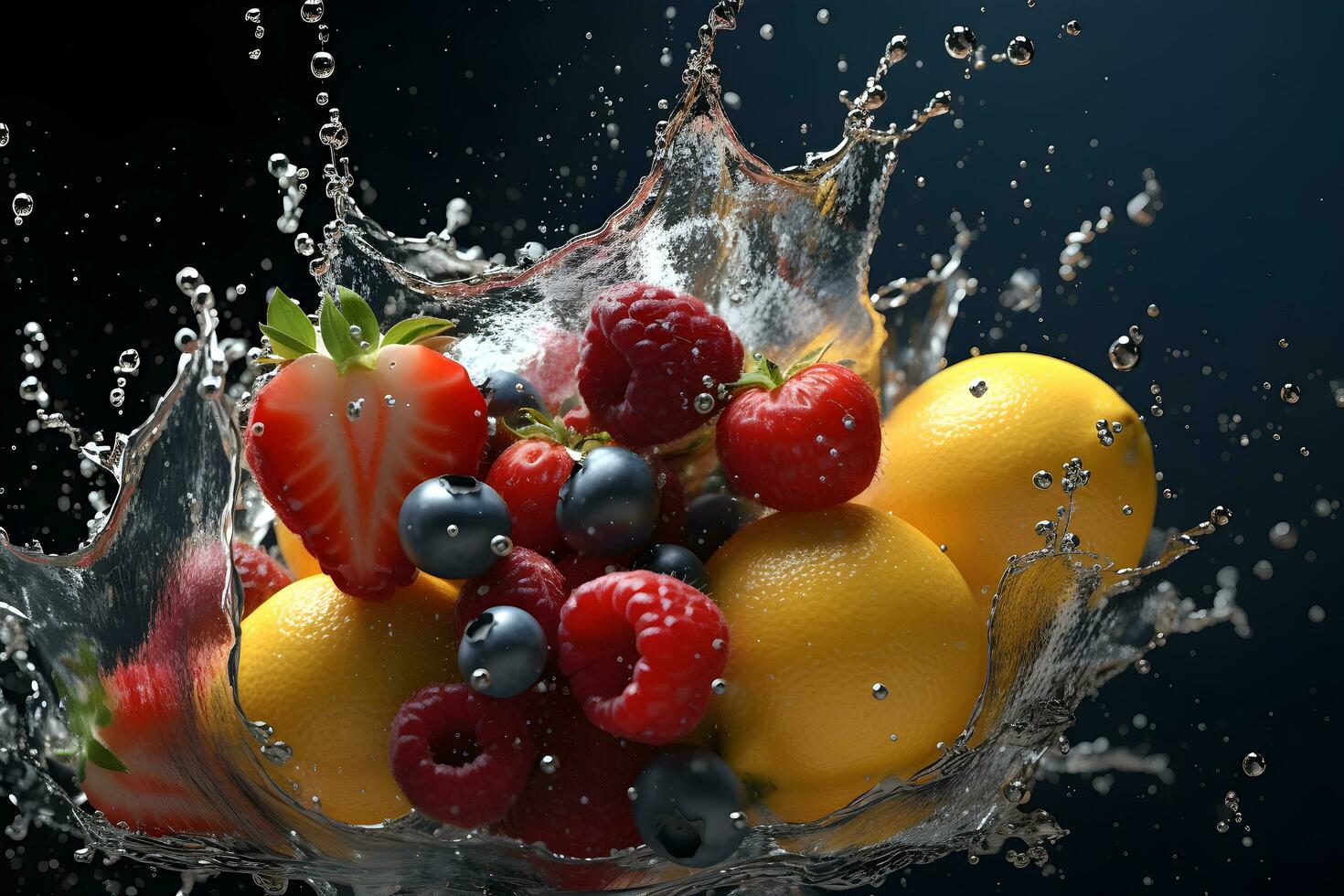 Refreshing Fruit Medley with Water Splash, Perfect for Promotion, ai generated photo