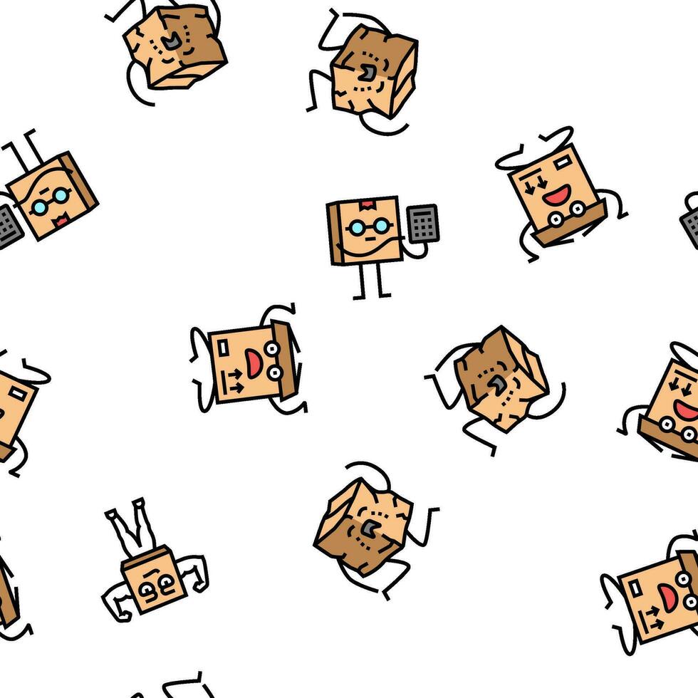 cardboard character box package vector seamless pattern