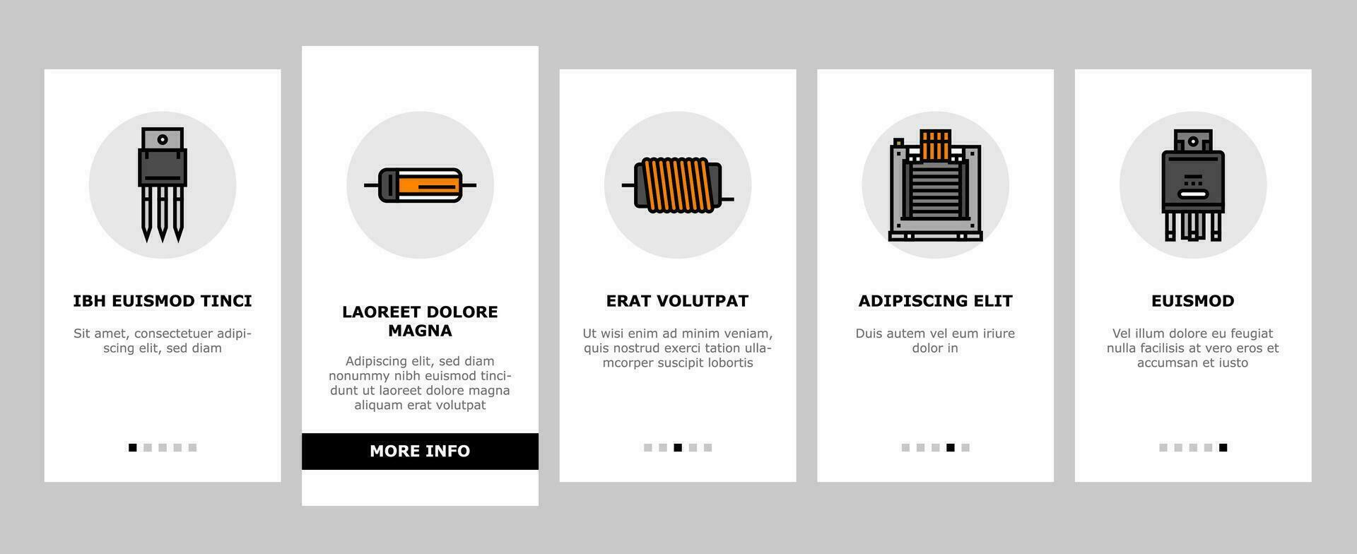 electronic component circuit chip onboarding icons set vector