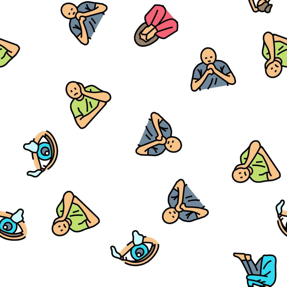 sad mood emotion face vector seamless pattern