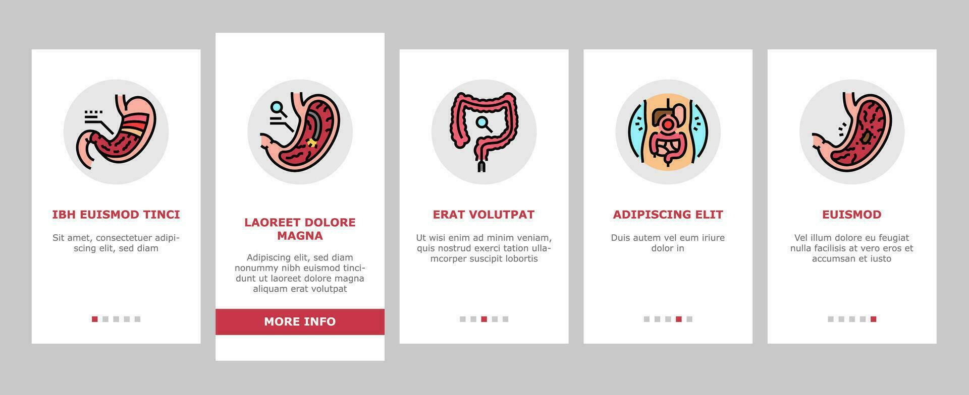 gastroenterologist doctor stomach onboarding icons set vector