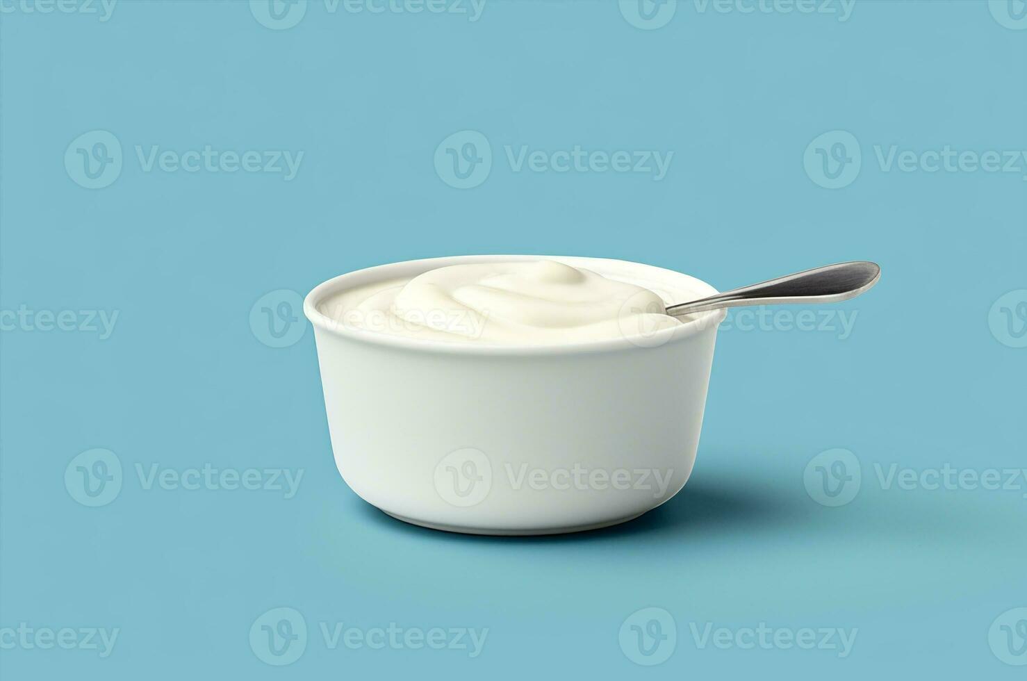 Minimalistic yogurt cup. Bowl with white sauce. Generative AI photo