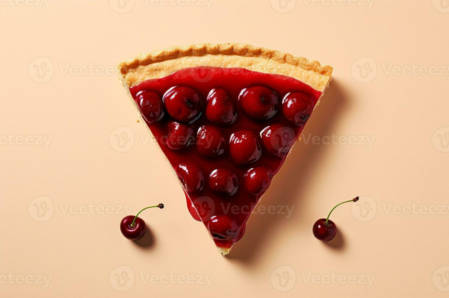 Top view of cherry pie on pink background. Generative AI photo