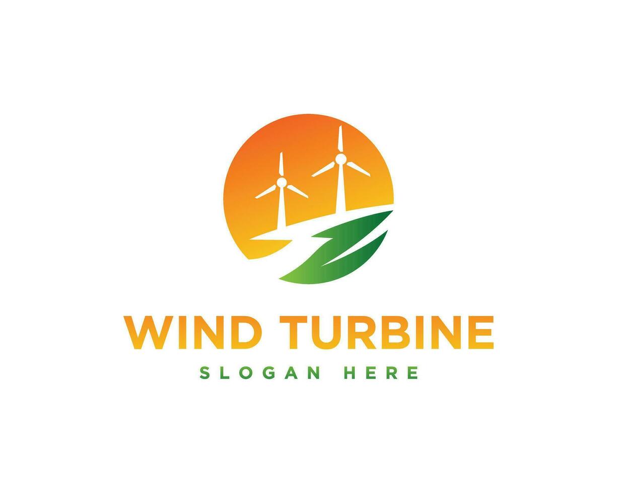 Renewable energy icon with wind turbines logo design modern vector concept.