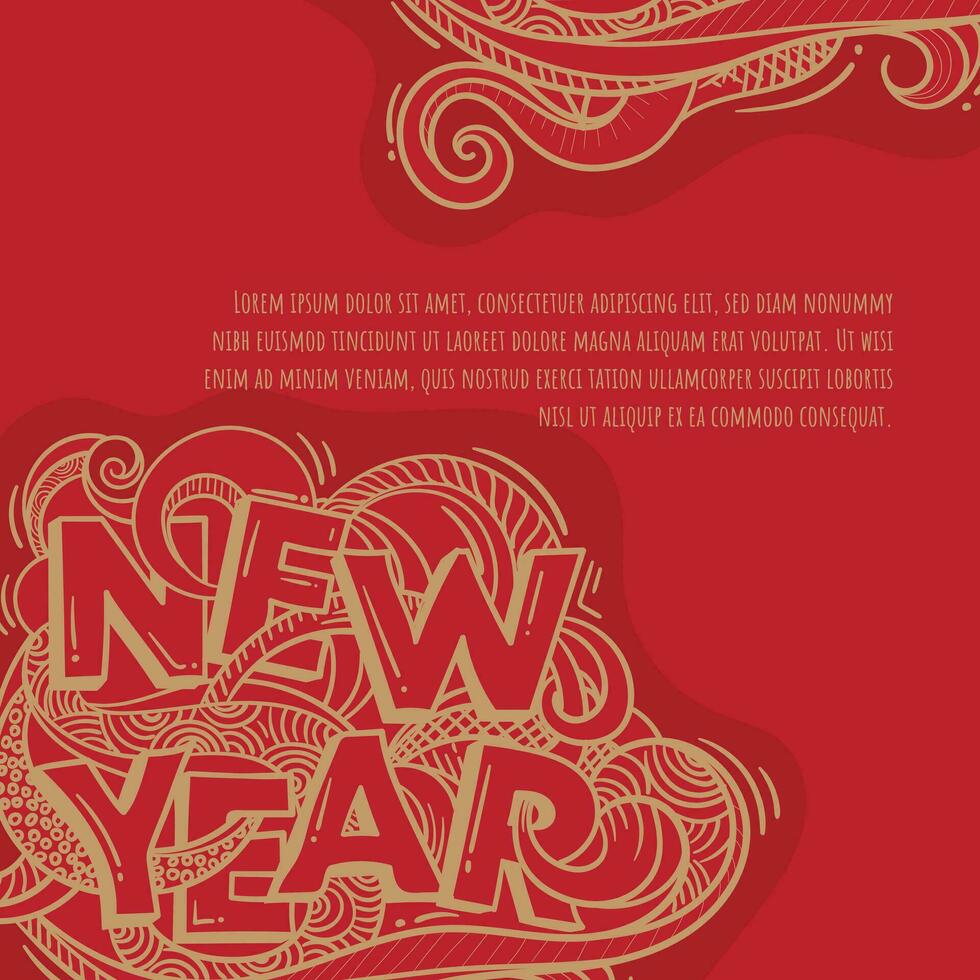 Typography design of happy new year with floral design in red background design vector