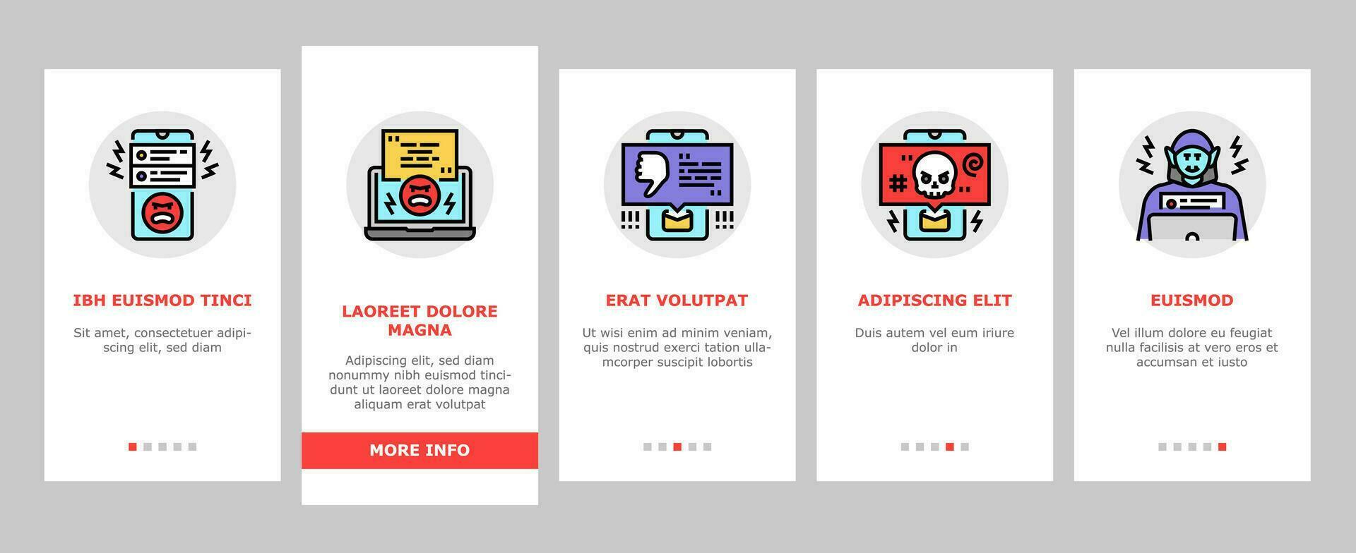 cyberbullying cyber online onboarding icons set vector