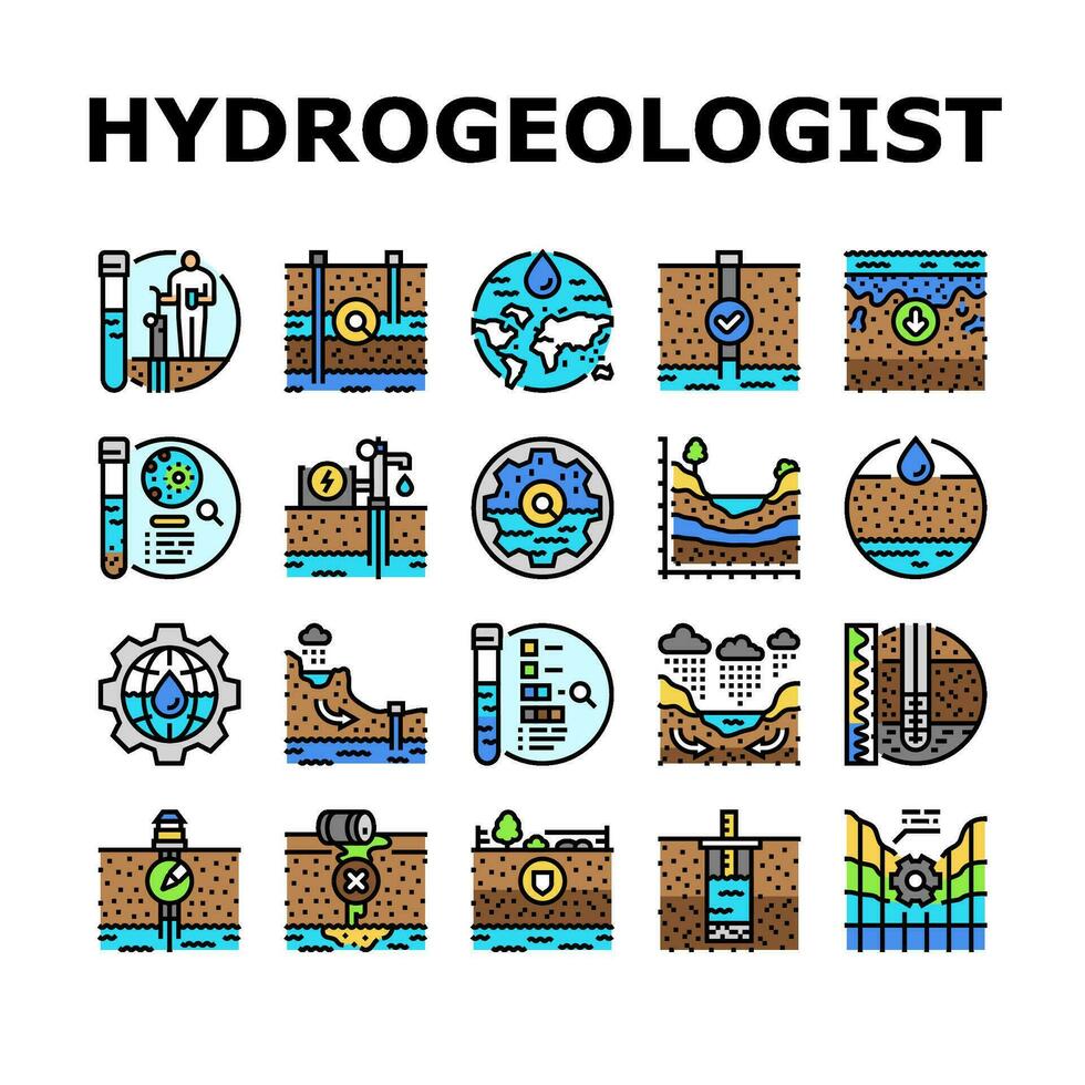 hidrogeólogo industrial íconos conjunto vector