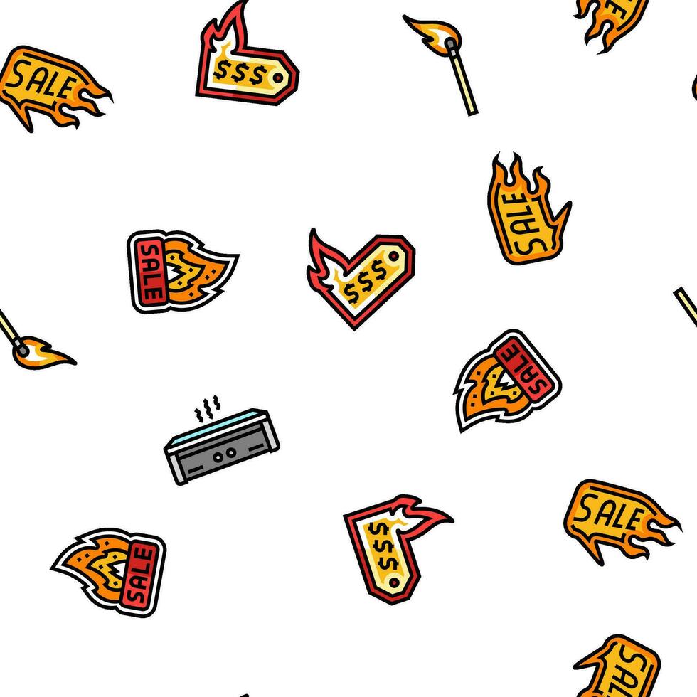 hot fire lable flame tag vector seamless pattern