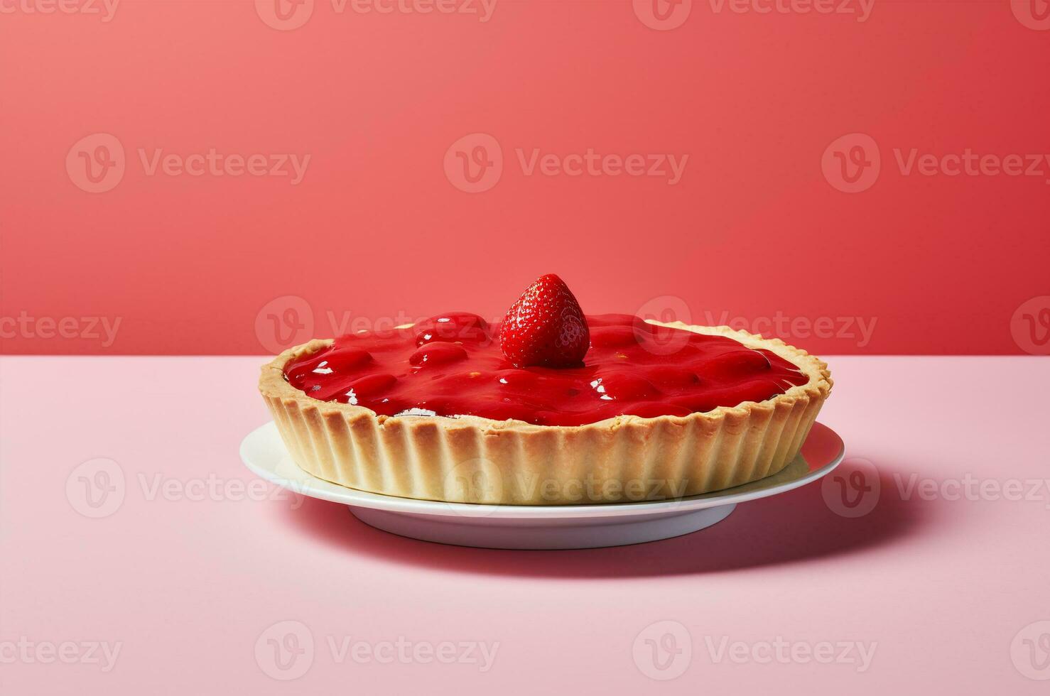 Strawberry tart with jelly layer. Generative AI photo