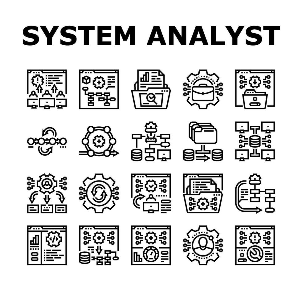 system analyst data icons set vector