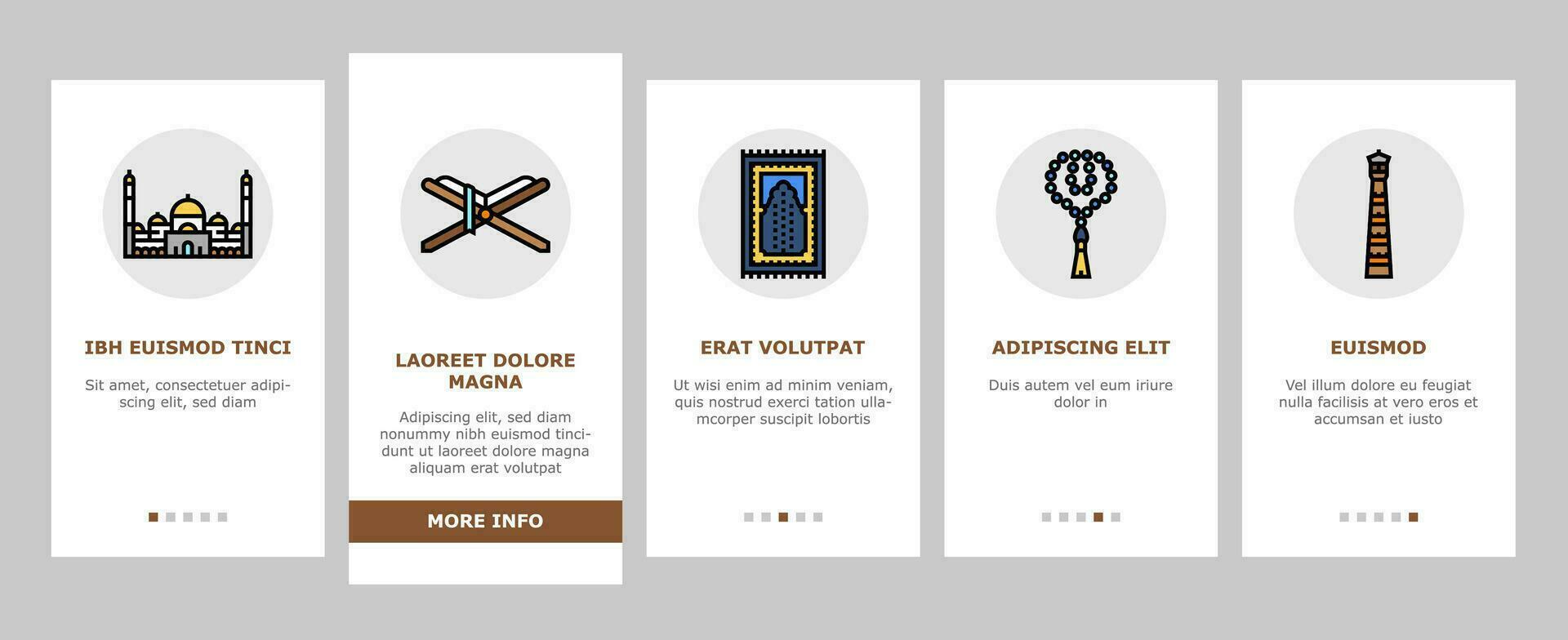 ramadan islam muslim eid arabian onboarding icons set vector