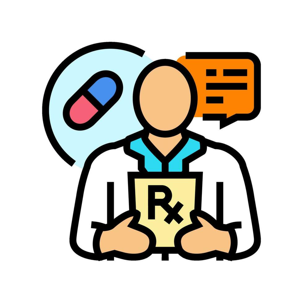 medication counseling pharmacist color icon vector illustration
