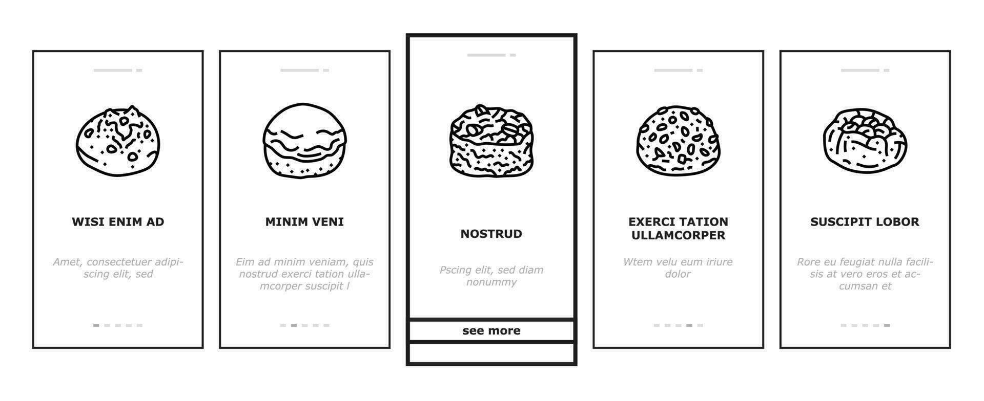 bun food meal bread onboarding icons set vector