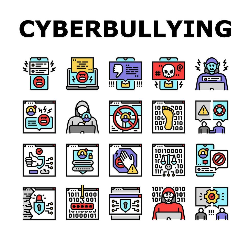 cyberbullying cyber online icons set vector