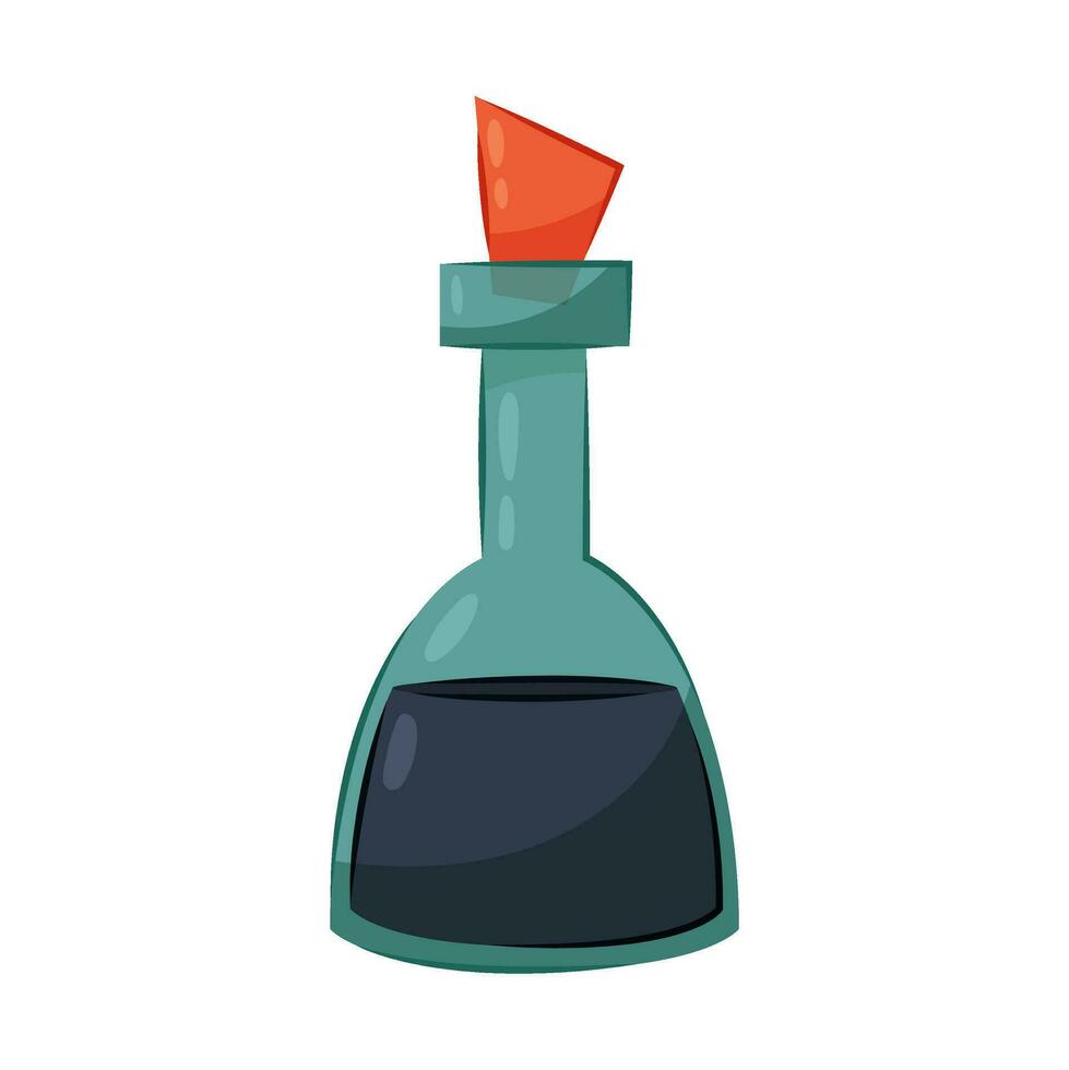 Glass bottle with an unknown substance. Bottle with witch's potion in flat style on a white background. vector