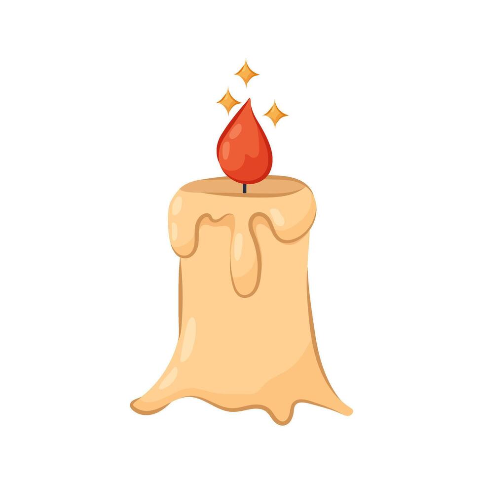 Cartoon candle on a white background with a light. Vector illustration of a candle in flat style.