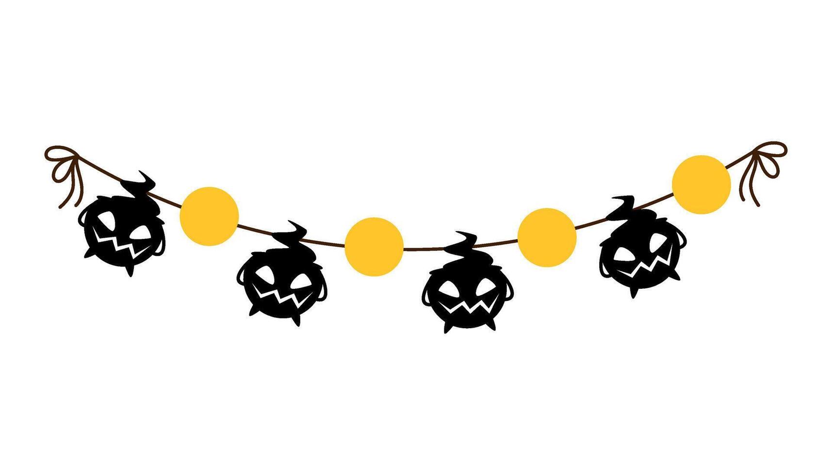 Vector illustration of a festive garland for Halloween. Garland with a witch's cauldron and circles on a white background. Halloween decor.