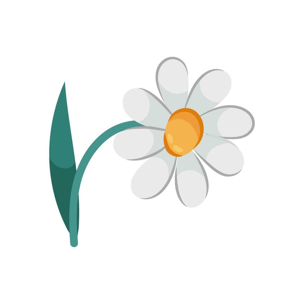 Vector illustration of a chamomile flower on a white background in a flat style. Cartoon flower. Logo, sign, symbol