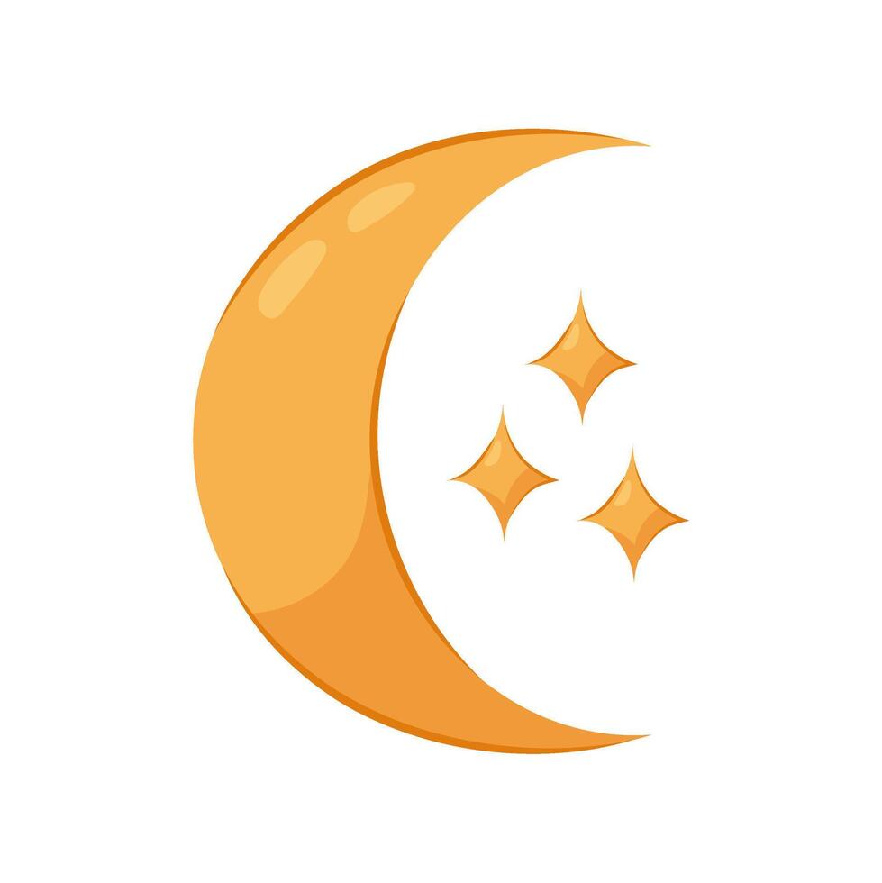 Moon with stars vector illustration on white background in flat style. Cartoon moon and stars.