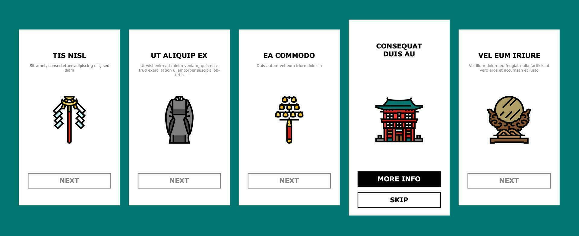 shinto japan japanese temple onboarding icons set vector
