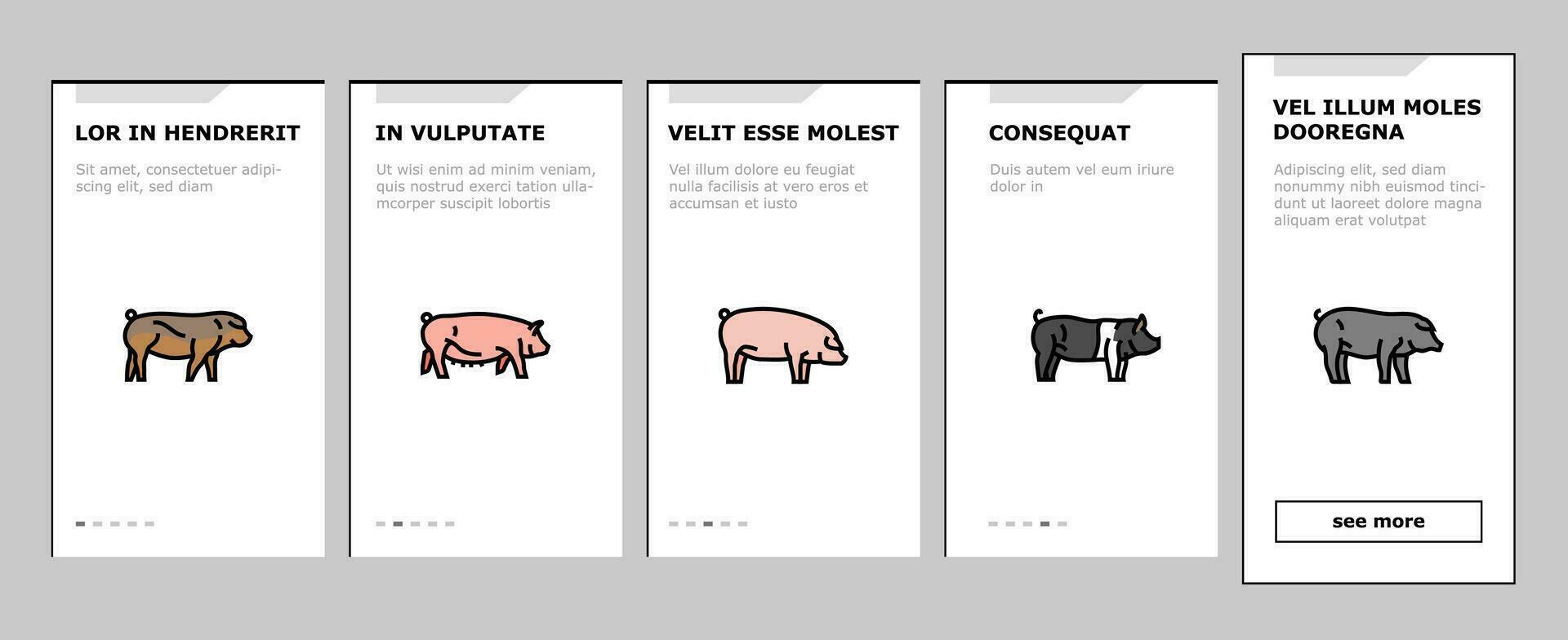 pork pig farm animal piglet hog onboarding icons set vector