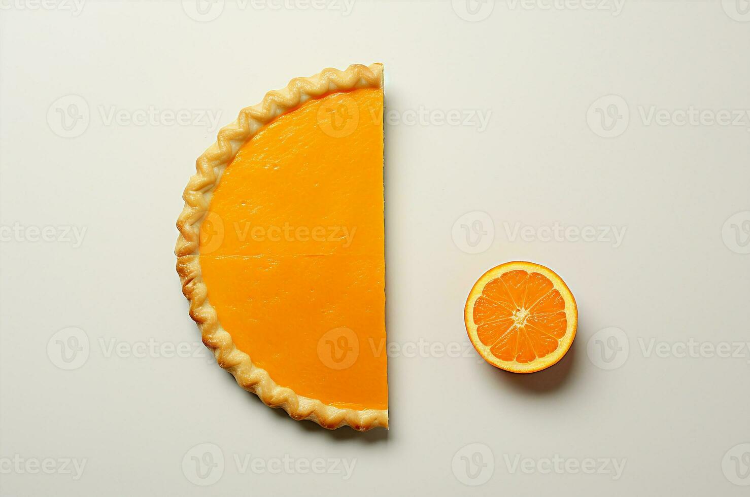 Half an orange pie and an orange. Generative AI photo