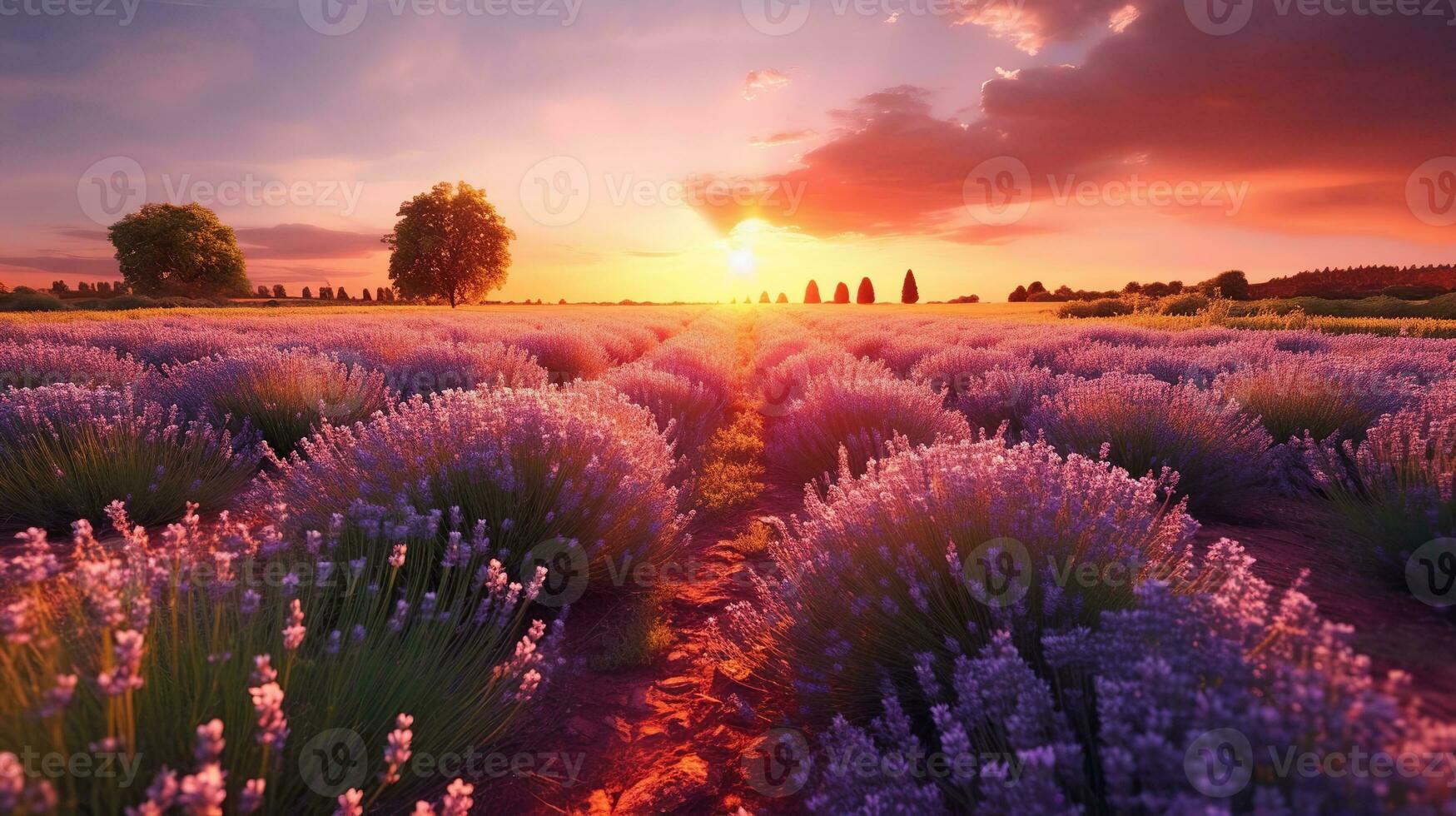 Sunset over lavender field in Provence, France. photo