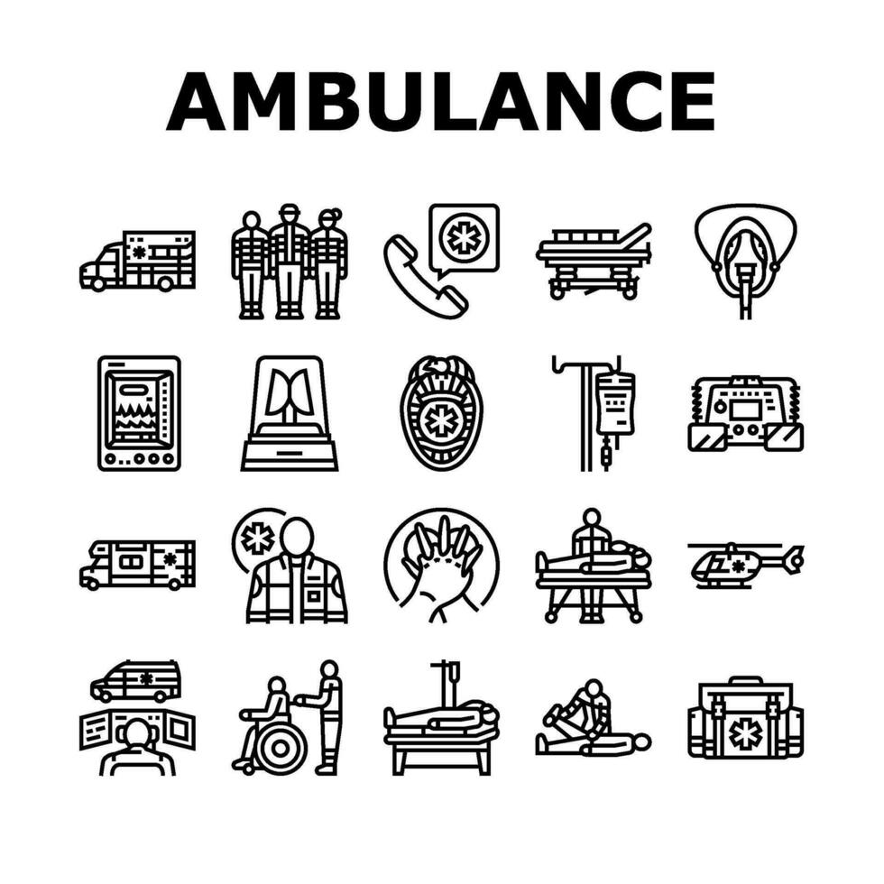 ambulance doctor hospital icons set vector