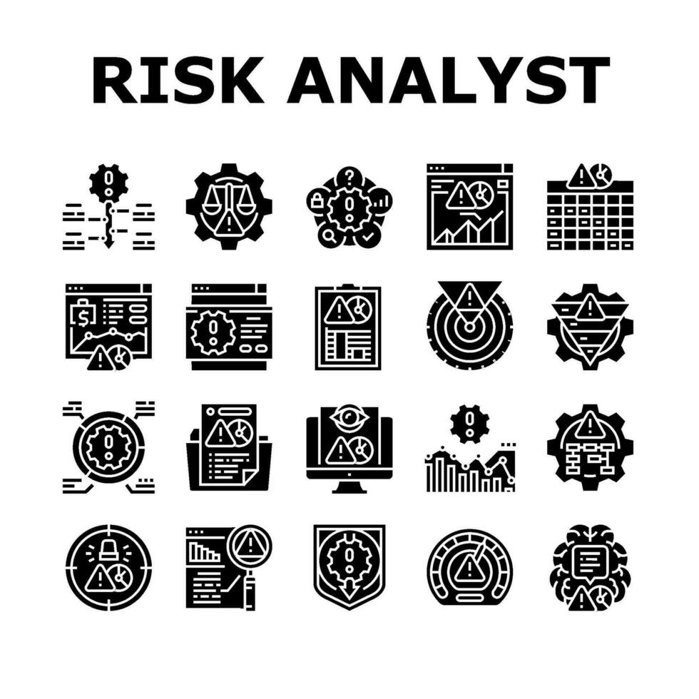 risk analyst business icons set vector