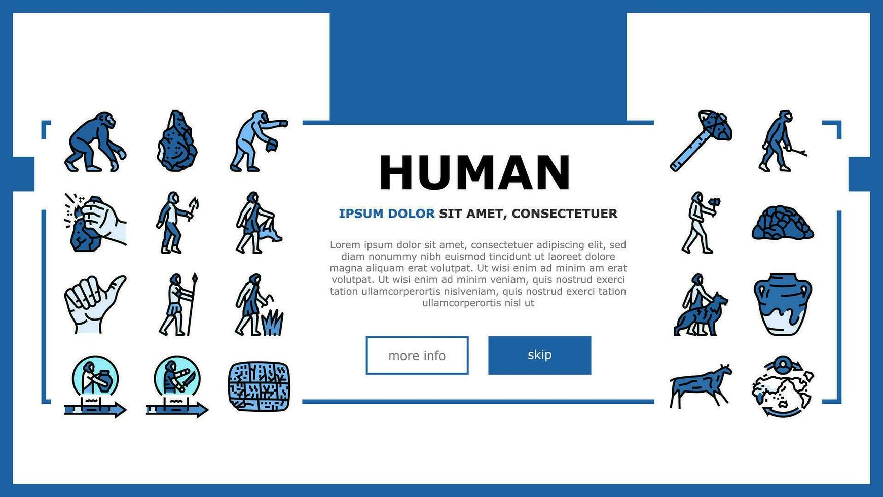 humano evolución hombre cavernícola aterrizaje encabezamiento vector