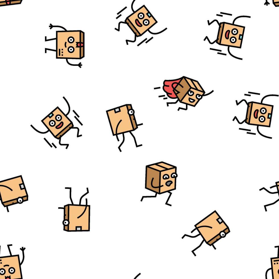 cardboard character box package vector seamless pattern
