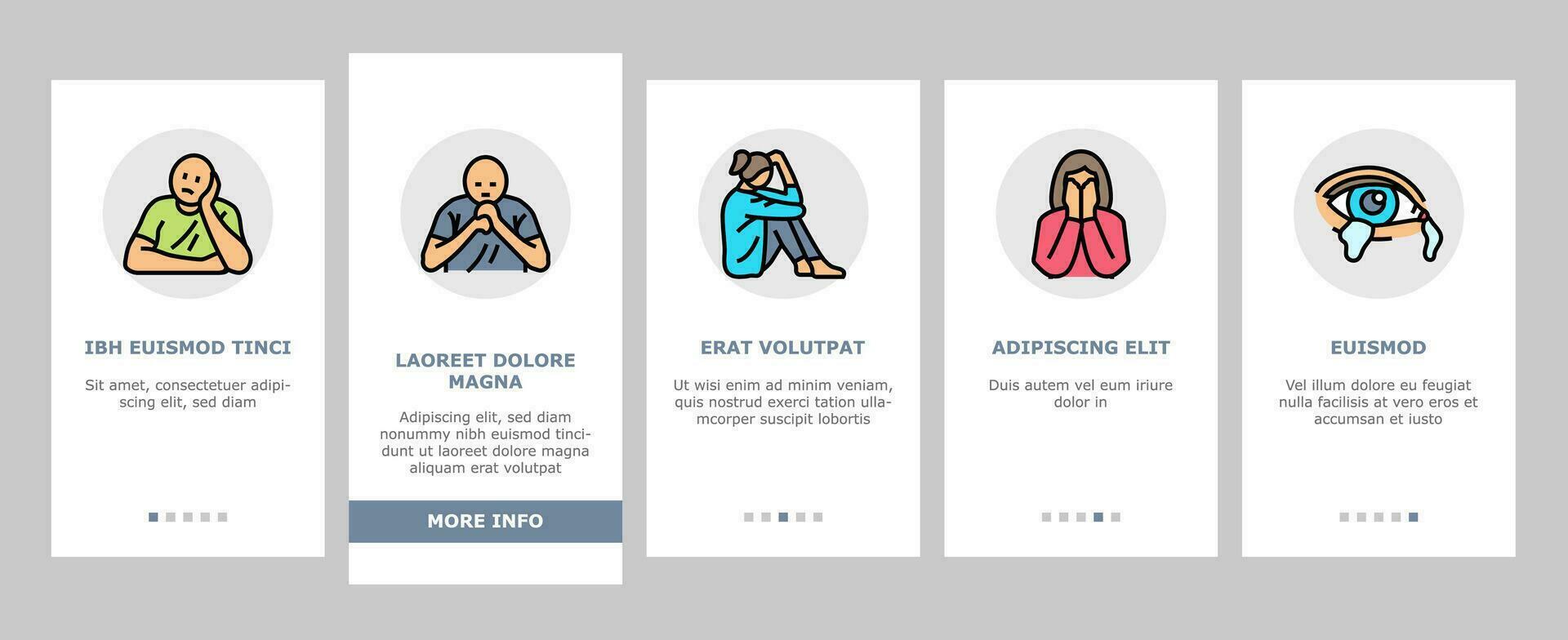 sad mood emotion face onboarding icons set vector