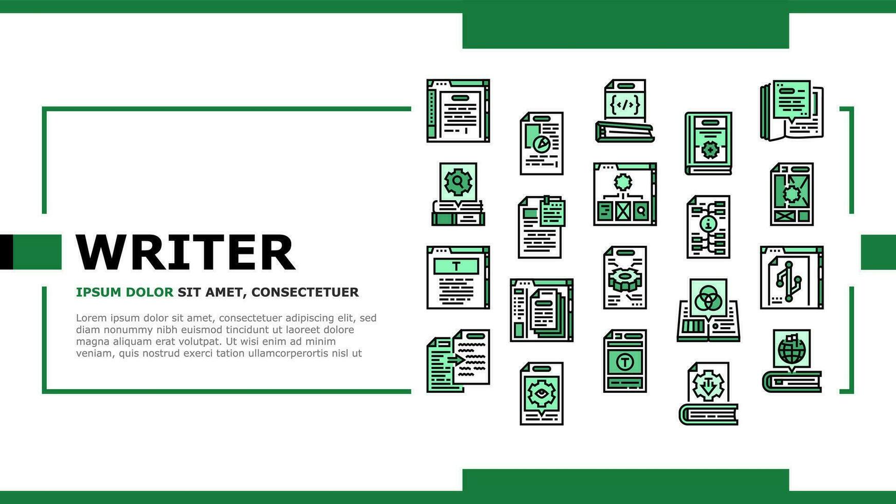 técnico escritor Doc aterrizaje encabezamiento vector