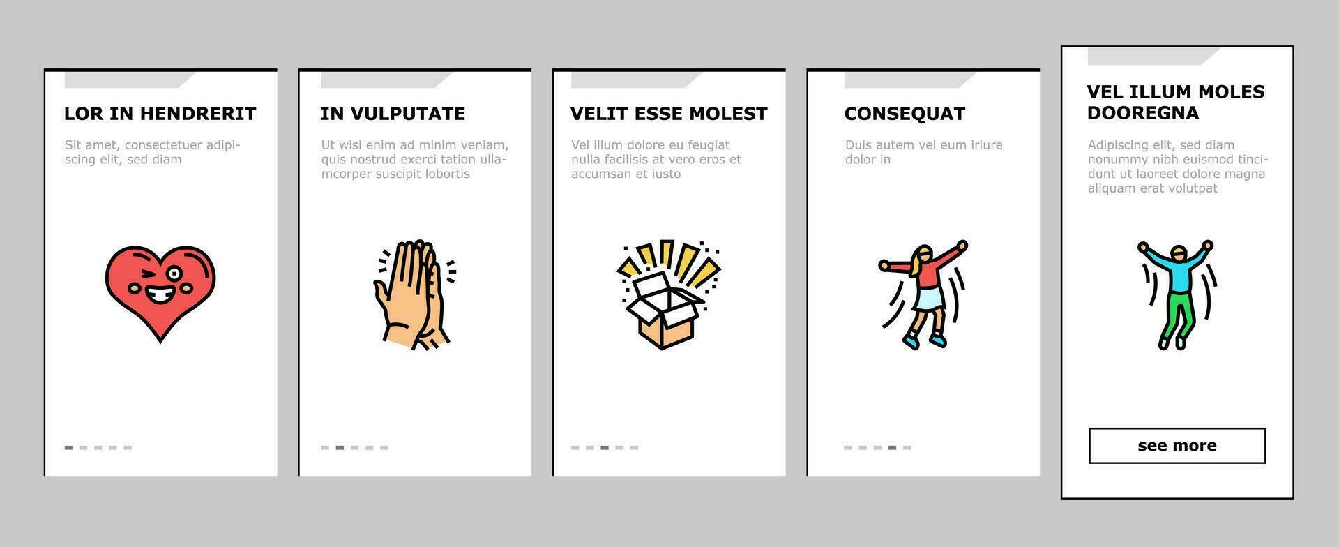 positive mood happy smile onboarding icons set vector
