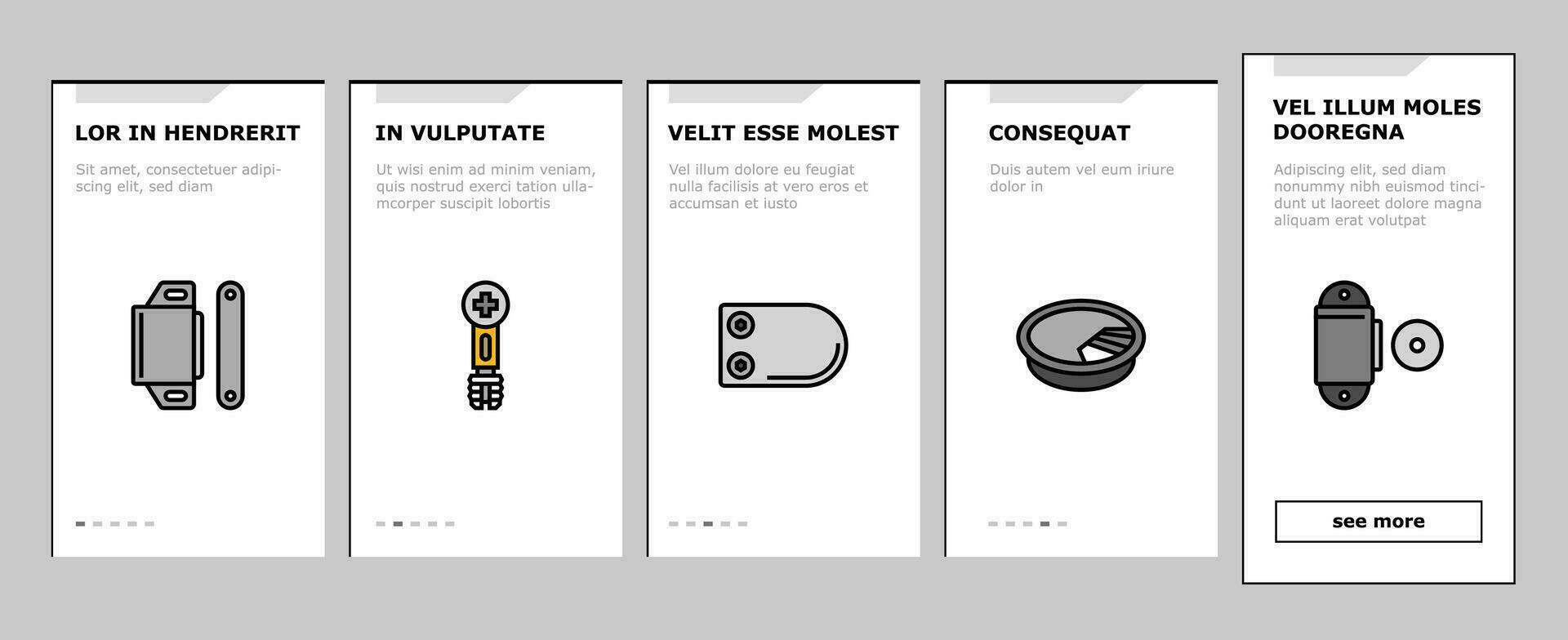 hardware furniture detail fitting onboarding icons set vector