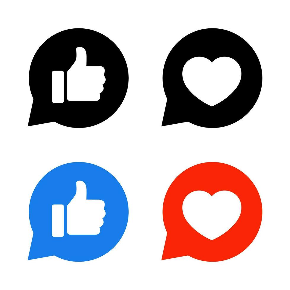 Like and love in speech bubble icon vector. Social media reaction sign symbol vector