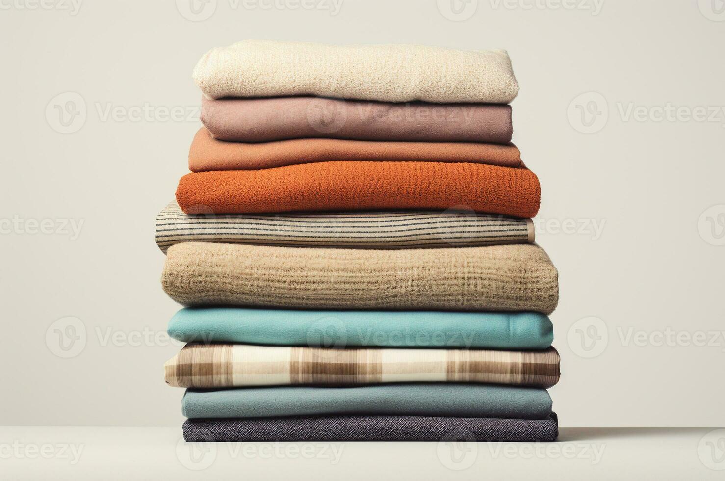 A stack of blankets. A stack of sweaters. Comfort, autumn photo
