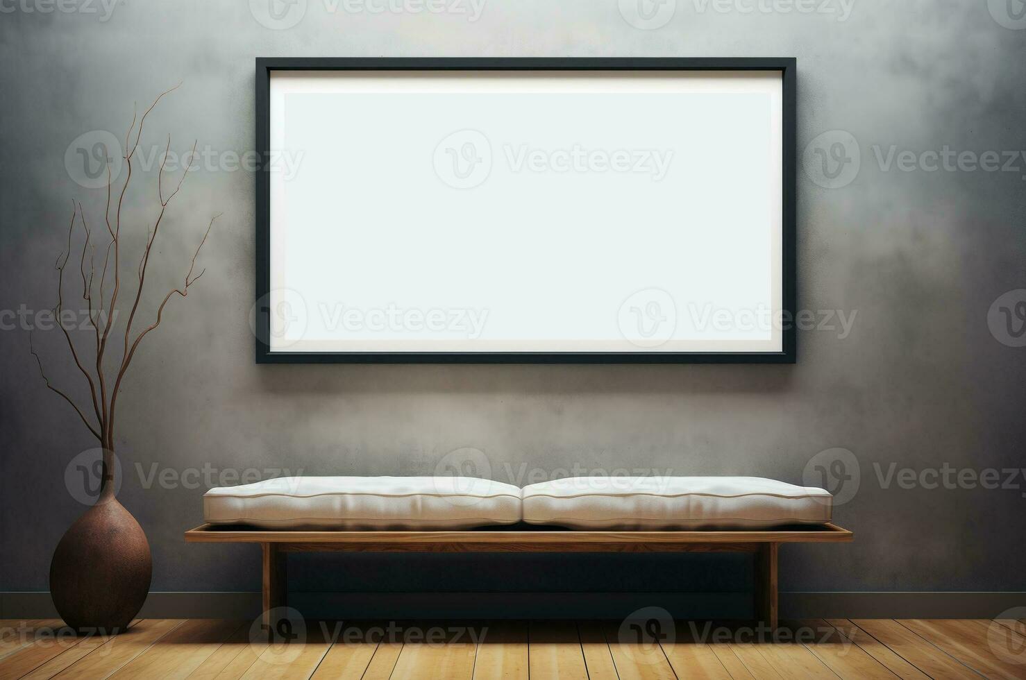 Stylish autumn minimalistic 3d interior with mockup painting on the wall. Generative AI photo